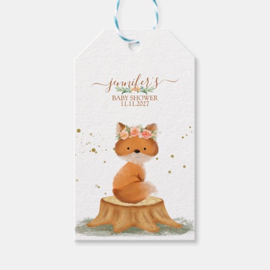 Dieren in het wild Vos met Bloem dank je Cadeaulabel (Voorkant)