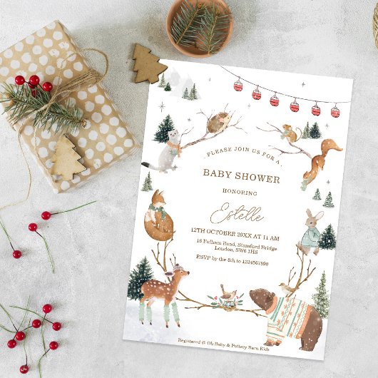 Dieren in het winterbos Baby Shower Kaart