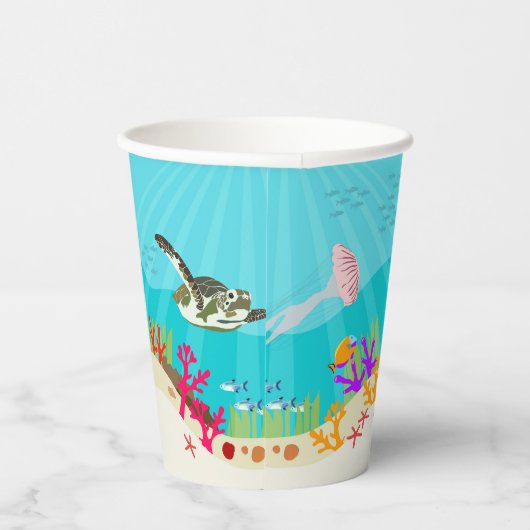 Dieren in het Zee van de Kleurrijke Oceaan Papieren Bekers (Rechts)