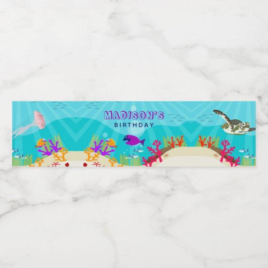 Dieren in het Zee van de Kleurrijke Oceaan Waterfles Etiket (Enkel label)