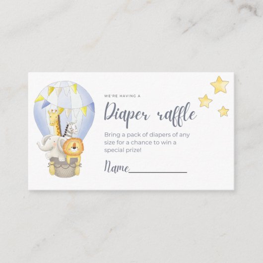 Dieren in Hete Luchtballon Luier Raffle Kaart (Voorkant)