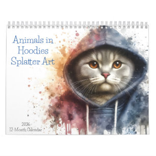 Dieren in Hoodies 12 Maanden Splatter Art 2026 Kalender