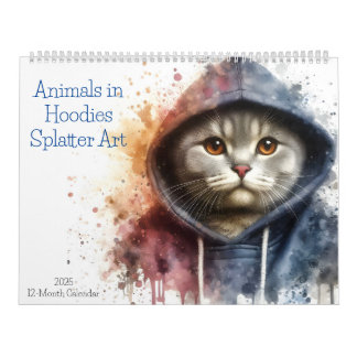 Dieren in Hoodies Splatter Art 2025 12 maand Kalender