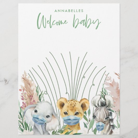 Dieren in masker genderneutraal welkom baby briefhoofd (Voorkant)