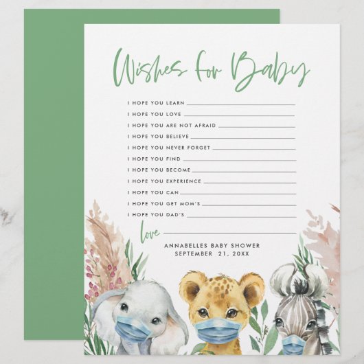 Dieren in maskerneutrale wensen voor baby briefhoofd (Voorkant / Achterkant)