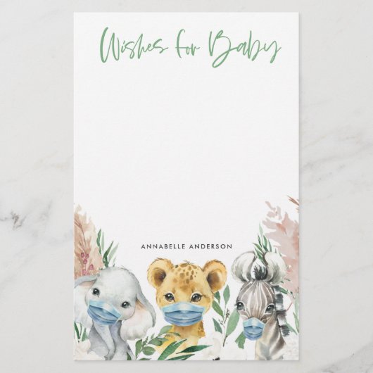Dieren in maskerneutrale wensen voor baby briefpapier (Voorkant)