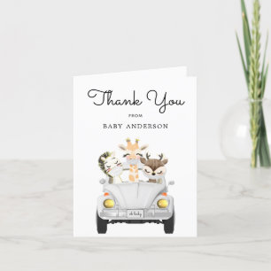 Dieren in maskers rijden op Baby shower Bedankkaart