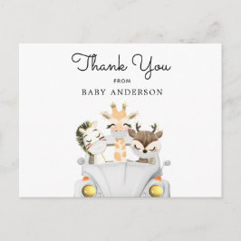Dieren in maskers rijden op Baby shower Briefkaart