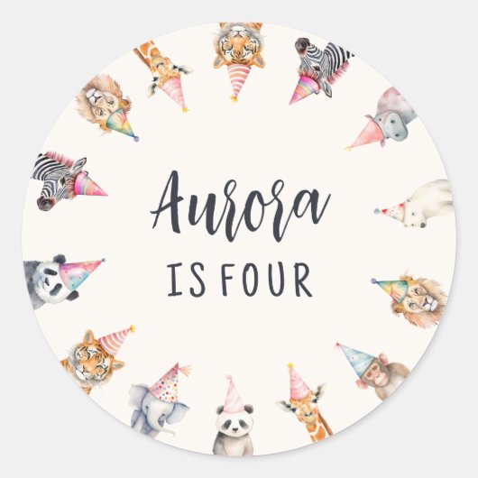 Dieren in Party Petten Thema Party Stickers (Voorkant)