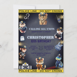 Dieren in politie-uniform jarig kaart