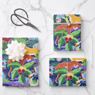 Dieren in Safari, kleurrijk patroon, Inpakpapier Vel