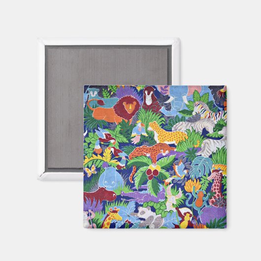 Dieren in Safari, kleurrijk patroon, Magneet (Voorkant / Achterkant)