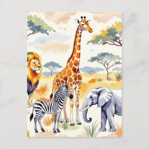 Dieren in Safari Naadloos Patroon Savanne Scène Briefkaart