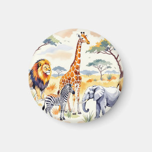 Dieren in Safari Naadloos Patroon Savanne Scène Magneet
