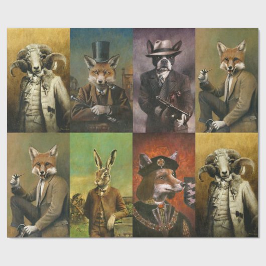  dieren in wasgoed cadeaupapier (Vlak)