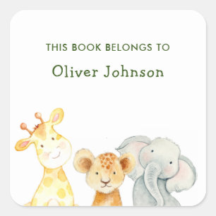 Dieren jongens 'Dit boek hoort bij' Kinder Bookpla Vierkante Sticker