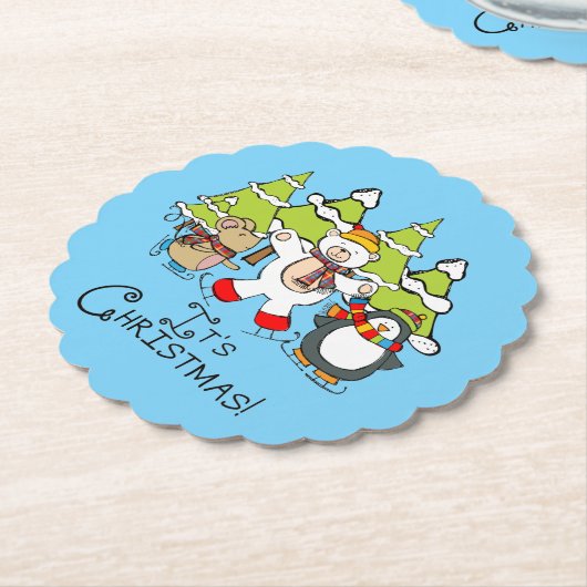 Dieren Kerstmis Kartonnen Onderzetters (Gekanteld)