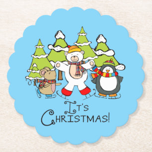 Dieren Kerstmis Kartonnen Onderzetters