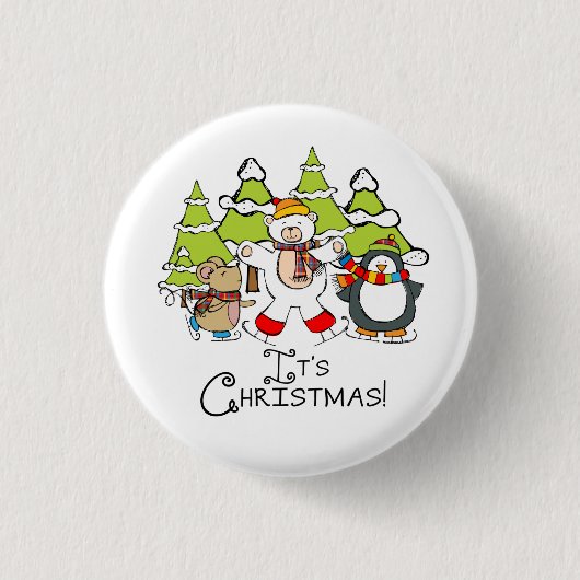 Dieren Kerstmis Ronde Button 3,2 Cm (Voorkant)
