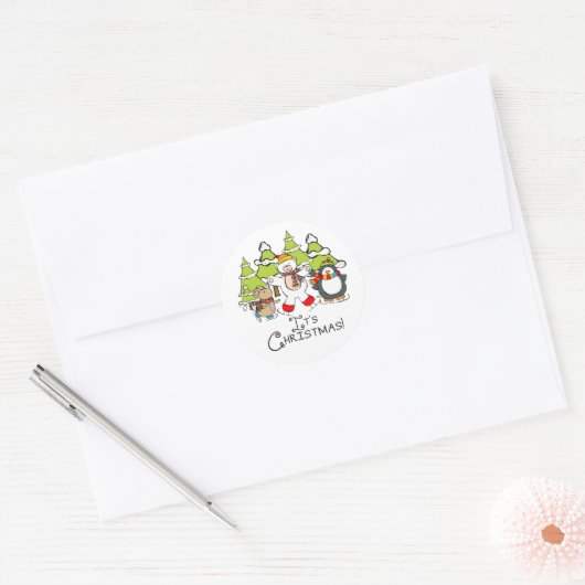 Dieren Kerstmis Ronde Sticker (Envelop)