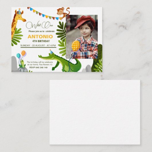 Dieren Kids Zoo Wild One Safari Verjaardagsfeestje Notitiekaartje (Voorkant / Achterkant)