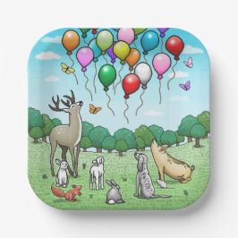 Dieren kijken naar de ballonnen papieren bordje
