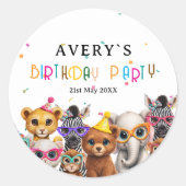 Dieren Kinder Verjaardag Ronde Sticker (Voorkant)