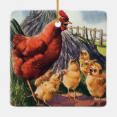 dieren, kippen met Baby op Boerderij Keramisch Ornament (Achterkant)