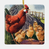 dieren, kippen met Baby op Boerderij Keramisch Ornament (Voorkant)