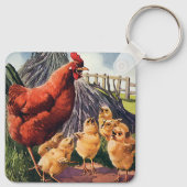  dieren, kippen met Baby op Boerderij Sleutelhanger (Achterkant)