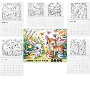 Dieren Kleurkalender  Zwart & Wit Lijnkunst Kalender