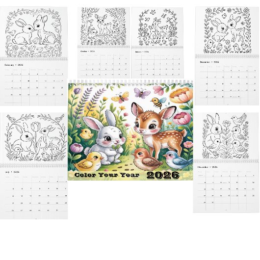 Dieren Kleurkalender Zwart & Wit Lijnkunst Kalender