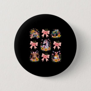 Dieren Koe Kip Paard Tractor Bloem Boerderij Vrouw Ronde Button 5,7 Cm