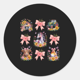Dieren Koe Kip Paard Tractor Bloem Boerderij Vrouw Ronde Sticker