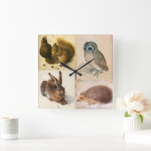 DIEREN / KONIJN , OWL , HEDGEHOG EN SQUIRRELS VIERKANTE KLOK (Huis)