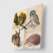 DIEREN / KONIJN , OWL , HEDGEHOG EN SQUIRRELS VIERKANTE KLOK (Hoek)