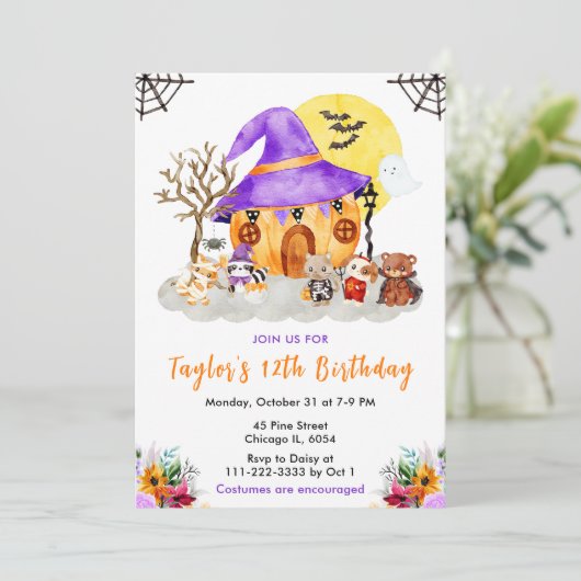 Dieren Kostuum Halloween Verjaardagsfeestje Kaart (Staand voorkant)