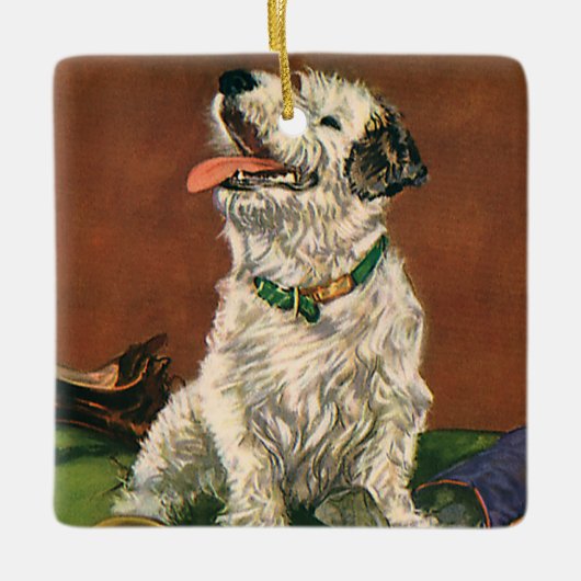 dieren, kotterders puppy kauwschoenen keramisch ornament (Voorkant)