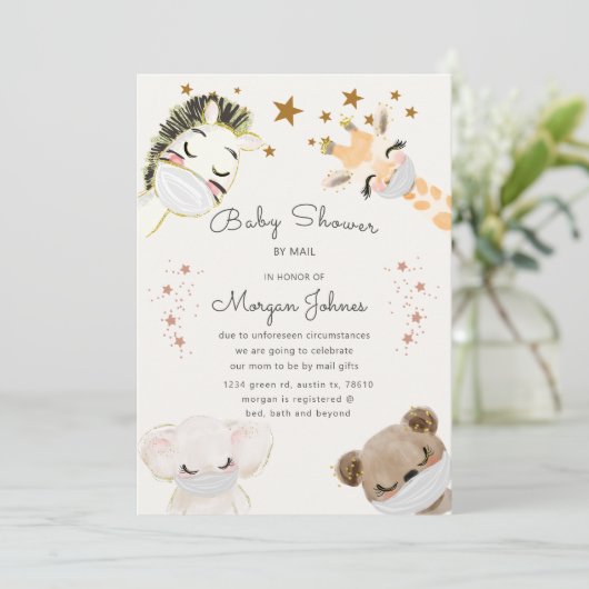 dieren krijgen een Baby shower met een masker per  (Staand voorkant)