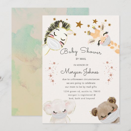 dieren krijgen een Baby shower met een masker per  (Voorkant / Achterkant)