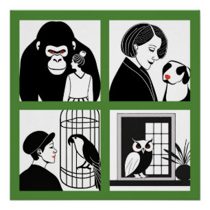 Dieren Kwartet Glanzend Poster
