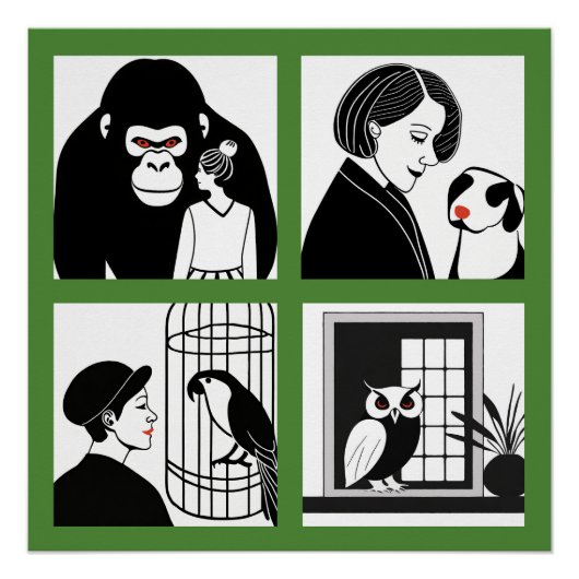 Dieren Kwartet Glanzend Poster (Voorkant)