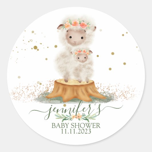 Dieren lamsveefamilie ronde sticker (Voorkant)