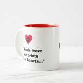 "Dieren laten verfdrukken op ons hart..." Tweekleurige Koffiemok (Voorkant links)