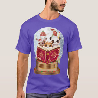 Dieren lezen in een sneeuwbol bij kerst vriend t-shirt