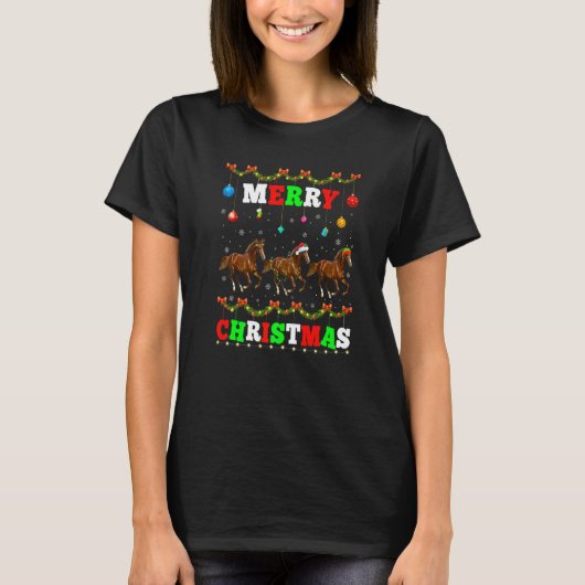 Dieren Lichten Prettig Kerstmis Kerstman Paard T-shirt (Voorkant)