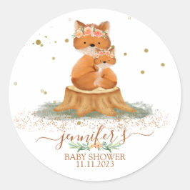 Dieren Mam en Kind Fox Familie Favor Ronde Sticker