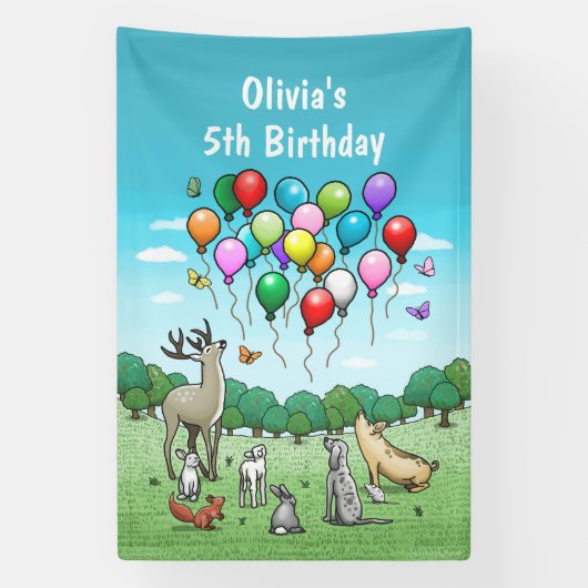 Dieren met Ballonnen Spandoek (Verticaal)