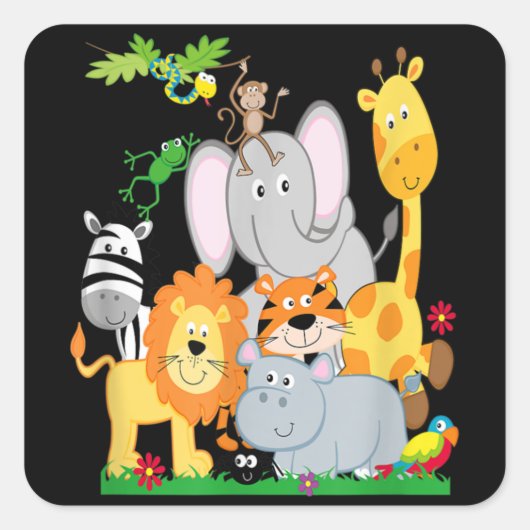 Dieren met dierentuin: een dag op een dag vierkante sticker (Voorkant)