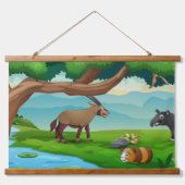 Dieren met een bergstroom op een zomerdag hangend wandkleed (Voorkant)